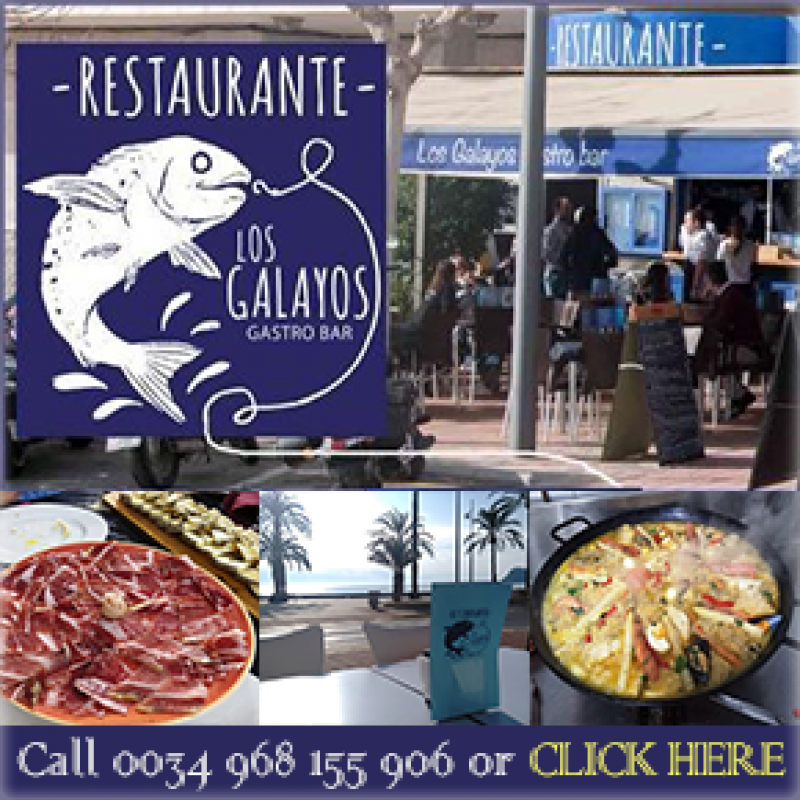 12.90€ lunchtime Menu del dia at Restaurante Los Galayos on the seafront in Puerto de Mazarrón