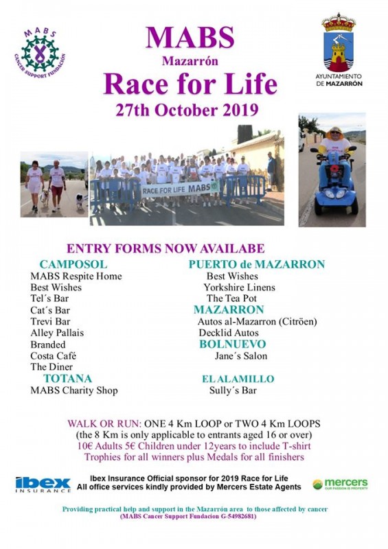 <span style='color:#780948'>ARCHIVED</span> - 27th October 2019 MABS Cancer support Race for Life on Camposol, Mazarrón