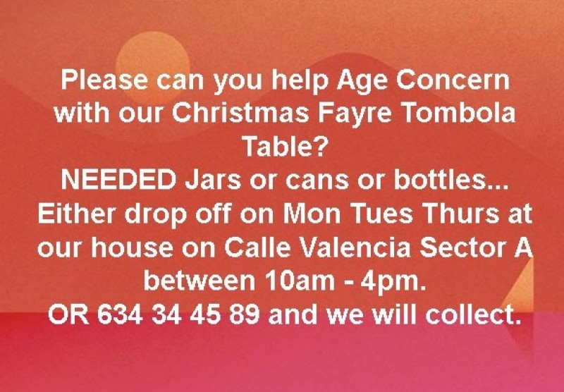 <span style='color:#780948'>ARCHIVED</span> - Donations of goodies for Age Concern Christmas fair needed on Camposol