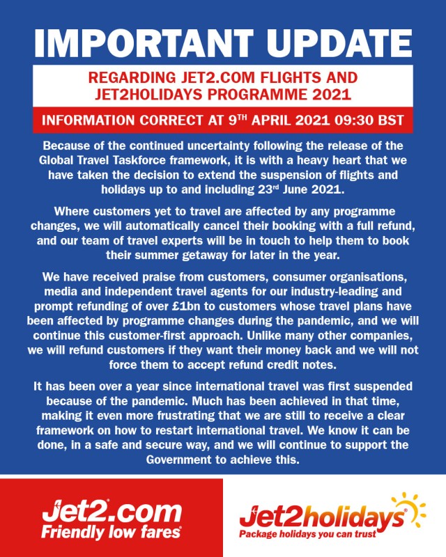 <span style='color:#780948'>ARCHIVED</span> - Jet2 cancels all Spanish flights and holidays before June 23rd