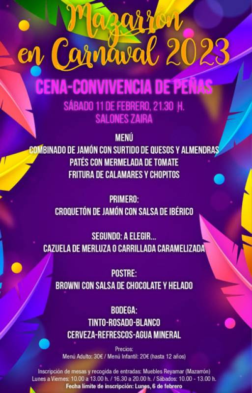 February 11 Carnival dinner for all troupes taking part in the Mazarron celebrations