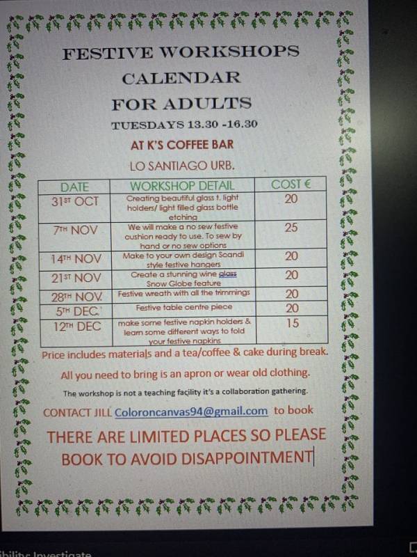 October 28-December 16 Festive craft workshops in Lo Santiago, Murcia