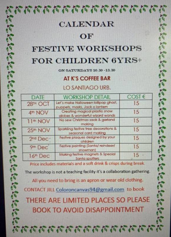 October 28-December 16 Festive craft workshops in Lo Santiago, Murcia