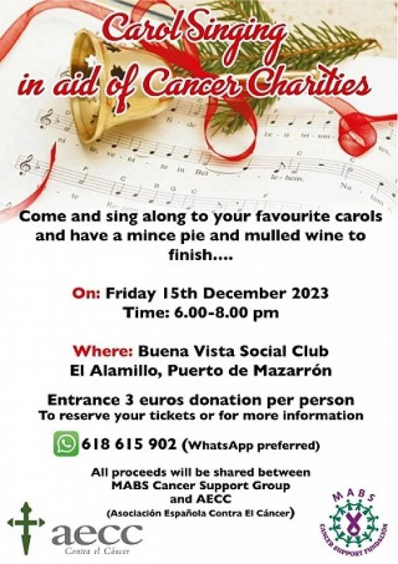 December 15 Carol singing in aid of cancer charities at Buena Vista Social Club Puerto de Mazarron