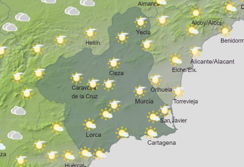 Murcia weekly weather forecast December 4-10: Sun and showers all week long