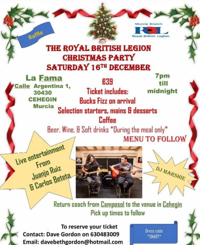 December 16 Royal British Legion Christmas party in Cehegin