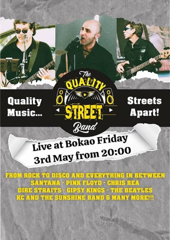 May 3 Steak Night and The Quality Street Band appearing at the Bokao Bar, Condado de Alhama Golf Resort