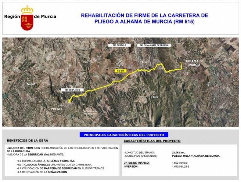 RM-515 road between Pliego and Alhama de Murcia to be closed on these dates in June