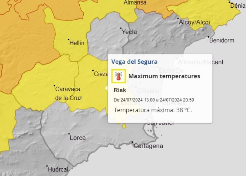 Yellow weather aviso from Aemet for high temperatures this Wednesday