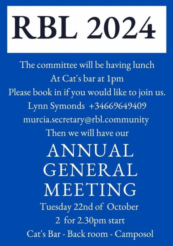 October 22 Royal British Legion Annual General Meeting