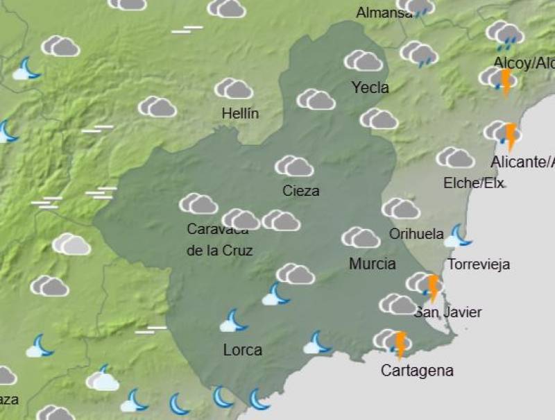 Thunderstorms forecast as freezing temps ease off: Murcia weekend weather January 16-19