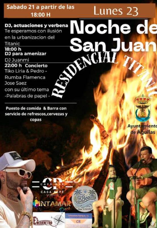 June 21 and 23 Night of San Juan celebrations in the Las Majadas district of Águilas